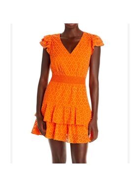 Alice + Olivia Women's Orange Ruffled Tiered Knee Length Dress M